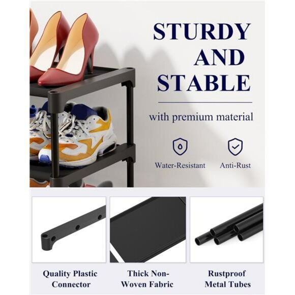 Black Stackable Shoe Rack Organizer Shelf for Closet Entryway Garage Storage - Picture 5 of 7